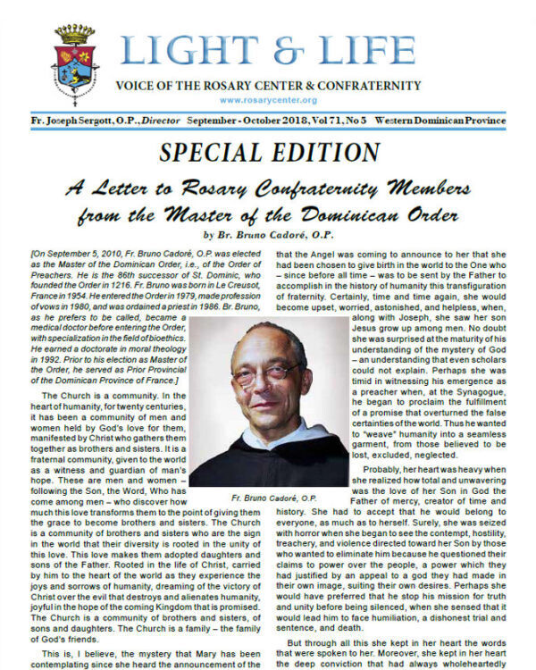SPECIAL EDITION: A LETTER TO ROSARY CONFRATERNITY MEMBERS FROM THE MASTER OF THE DOMINICAN ORDER-SEP/OCT 2018